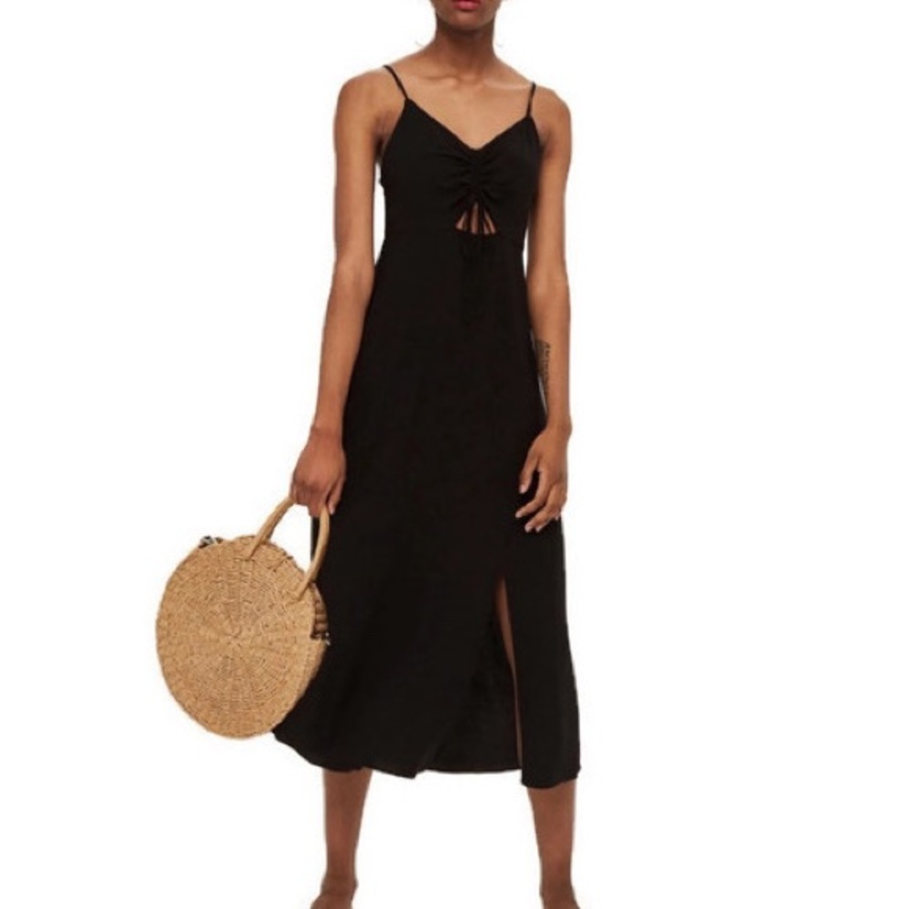 TOPSHOP Molly Midi Black Slip Dress Front Slit New